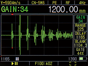 1,200mmの棒鋼の厚さ測定表示